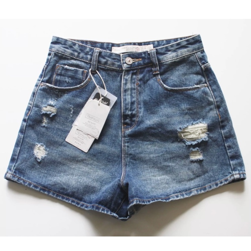 ZARA Distressed Denim HIGH WAISTED SHORTS